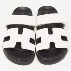 Hermes White Leather Chypre Flat Sandals Size 38 For Women -Deals Hermes Store luxury women hermes used shoes p641240 007