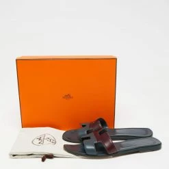 Hermes Two Tone Leather Oran Flat Slides Size 40.5 For Women -Deals Hermes Store luxury women hermes used shoes p642065 010