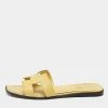 Hermes Yellow Patent Leather Oran Flat Slides Size 40.5 For Women