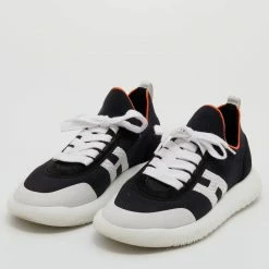 Hermes Black/White Suede And Knit Fabric Low Top Sneakers Size 39.5 For Women -Deals Hermes Store luxury women hermes used shoes p643047 003