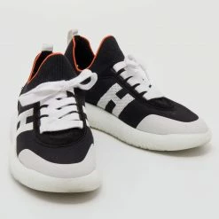 Hermes Black/White Suede And Knit Fabric Low Top Sneakers Size 39.5 For Women -Deals Hermes Store luxury women hermes used shoes p643047 005