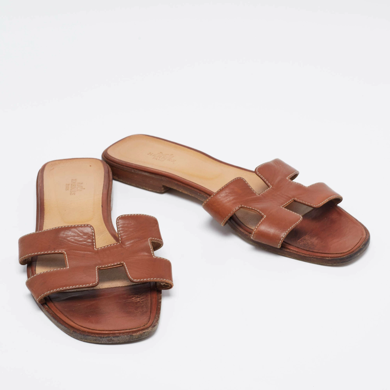 Hermes Brown Leather Oran Sandals Size 41.5 For Women 6 Hermes Brown Leather Oran Sandals Size 41.5 For Women - Image 4