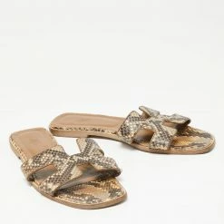 Hermes Brown/Beige Python Oran Sandals Size 41.5 For Women -Deals Hermes Store luxury women hermes used shoes p646416 006