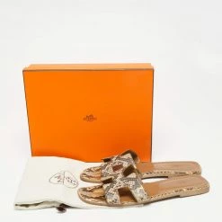 Hermes Brown/Beige Python Oran Sandals Size 41.5 For Women -Deals Hermes Store luxury women hermes used shoes p646416 010