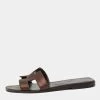 Hermes Metallic Dark Brown Leather Oran Flat Slides Size 37 For Women 2 Hermes Metallic Dark Brown Leather Oran Flat Slides Size 37 For Women -Deals Hermes Store luxury women hermes used shoes p646453 003