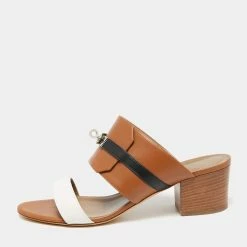 Hermes Tricolor Leather Avenue Slide Sandals Size 41 For Women