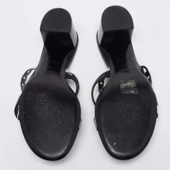 Hermes Black/Silver Leather Ajaccio Block Heel Slide Sandals Size 38 For Women -Deals Hermes Store luxury women hermes used shoes p647151 005