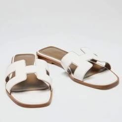 Hermes White Leather Oran Flat Slide Sandals Size 41 For Women -Deals Hermes Store luxury women hermes used shoes p647156 004