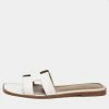 Hermes White Leather Oran Flat Slide Sandals Size 41 For Women