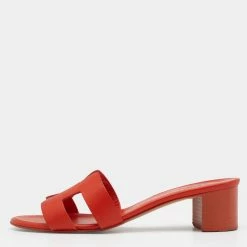 Hermes Orange Leather Oasis Slide Sandals Size 36 For Women