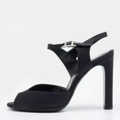 Hermes Black Satin Ankle Strap Sandals Size 36 For Women