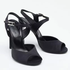 Hermes Black Satin Ankle Strap Sandals Size 36 For Women -Deals Hermes Store luxury women hermes used shoes p647666 005