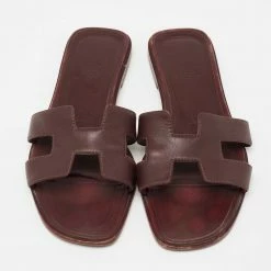 Hermes Burgundy Leather Oran Sandals Size 36.5 For Women 13 Hermes Burgundy Leather Oran Sandals Size 36.5 For Women -Deals Hermes Store luxury women hermes used shoes p647925 005