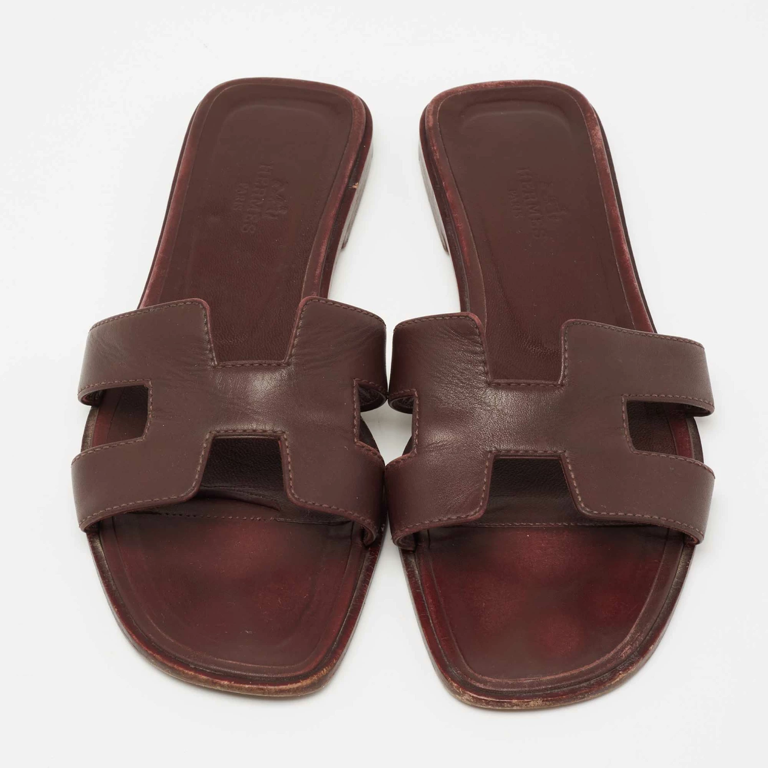 Hermes Burgundy Leather Oran Sandals Size 36.5 For Women 5 Hermes Burgundy Leather Oran Sandals Size 36.5 For Women - Image 3