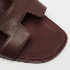 Hermes Burgundy Leather Oran Sandals Size 36.5 For Women 17 Hermes Burgundy Leather Oran Sandals Size 36.5 For Women -Deals Hermes Store luxury women hermes used shoes p647925 008