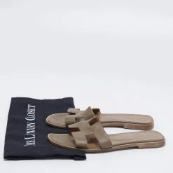 Hermes Olive Green Leather Oran Flat Sandals Size 38 For Women -Deals Hermes Store luxury women hermes used shoes p648229 007