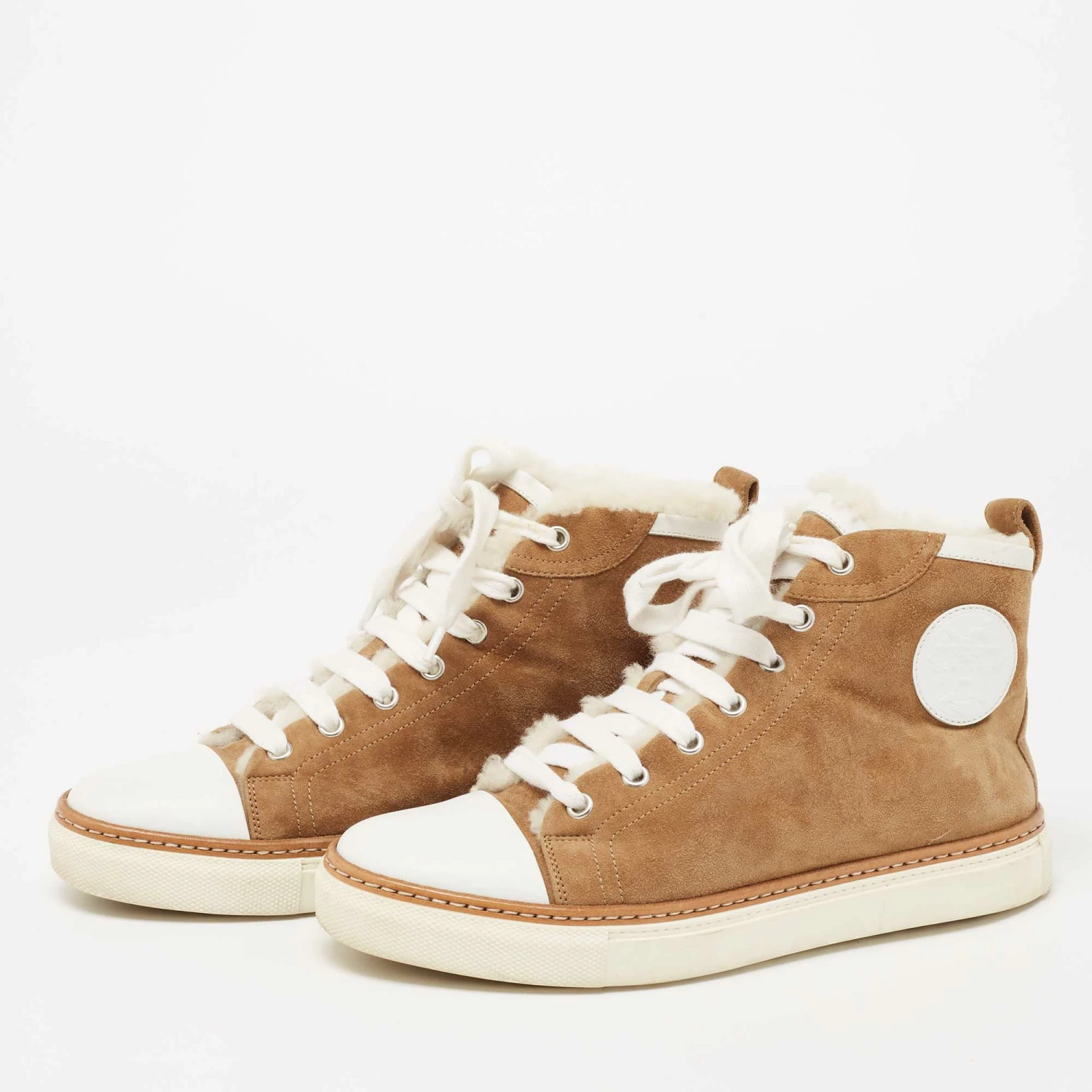 Hermes Brown/White Suede And Leather Sneakers Size 37.5 For Women 4 Hermes Brown/White Suede And Leather Sneakers Size 37.5 For Women - Image 2