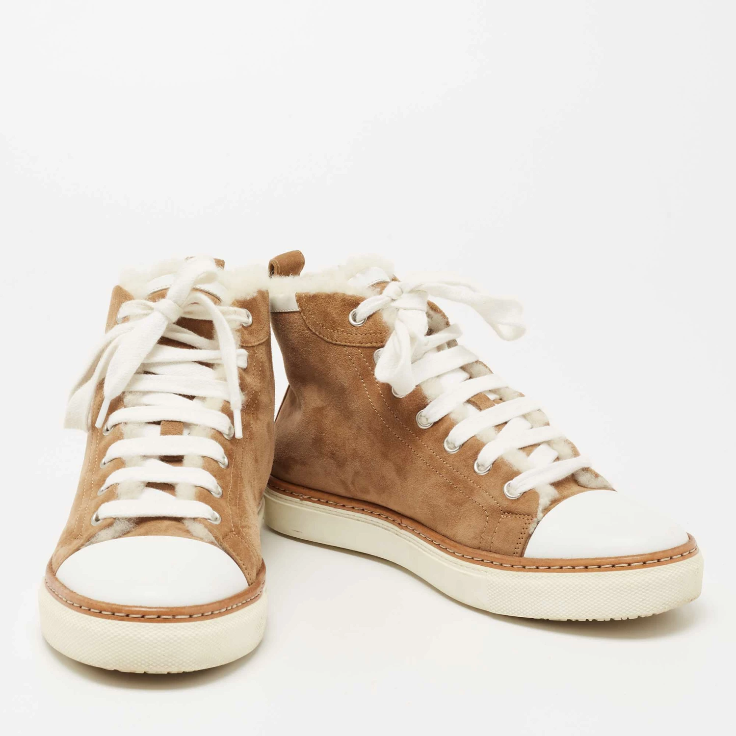 Hermes Brown/White Suede And Leather Sneakers Size 37.5 For Women 6 Hermes Brown/White Suede And Leather Sneakers Size 37.5 For Women - Image 4