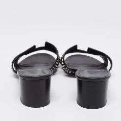 Hermes Black Leather Studded Oasis Block Heel Sandals Size 40 For Women -Deals Hermes Store luxury women hermes used shoes p648495 006