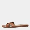 Hermes Brown Leather Oran Sandals Size 40.5 For Women -Deals Hermes Store luxury women hermes used shoes p649022 003