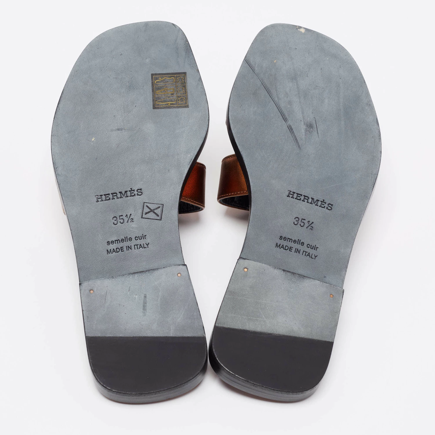 Hermes Bronze Leather Oran Flat Slides Size 35.5 For Women 8 Hermes Bronze Leather Oran Flat Slides Size 35.5 For Women - Image 6