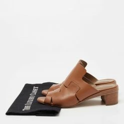 Hermes Brown Leather Block Heel Slide Sandals Size 36 For Women -Deals Hermes Store luxury women hermes used shoes p649417 001