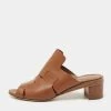 Hermes Brown Leather Block Heel Slide Sandals Size 36 For Women -Deals Hermes Store luxury women hermes used shoes p649417 003