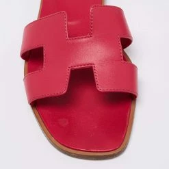 Hermes Pink Leather Oran Slide Sandals Size 38 For Women -Deals Hermes Store luxury women hermes used shoes p650078 004