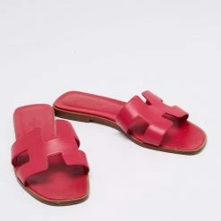 Hermes Pink Leather Oran Slide Sandals Size 38 For Women -Deals Hermes Store luxury women hermes used shoes p650078 005