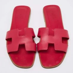 Hermes Pink Leather Oran Slide Sandals Size 38 For Women -Deals Hermes Store luxury women hermes used shoes p650078 006