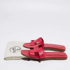 Hermes Pink Leather Oran Slide Sandals Size 38 For Women -Deals Hermes Store luxury women hermes used shoes p650078 008