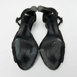 Hermes Black Suede And Glitter Embellished Krystal Ankle Strap Sandals Size 39 For Women -Deals Hermes Store luxury women hermes used shoes p651745 004