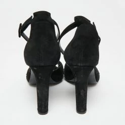 Hermes Black Suede And Glitter Embellished Krystal Ankle Strap Sandals Size 39 For Women -Deals Hermes Store luxury women hermes used shoes p651745 008