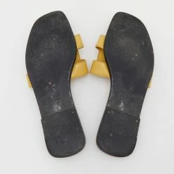 Hermes Yellow Textured Patent Leather Oran Flats Size 38 For Women -Deals Hermes Store luxury women hermes used shoes p651980 009