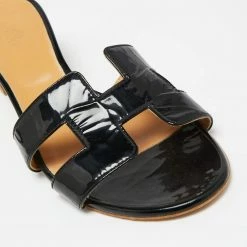 Hermes Black Patent Leather Oasis Sandals Size 40.5 For Women -Deals Hermes Store luxury women hermes used shoes p652052 005