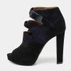 Hermes Black/Blue Suede Double Ankle Strap Open Toe Booties Size 37 For Women -Deals Hermes Store luxury women hermes used shoes p652553 003