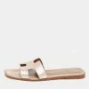 Hermes Rose Gold Leather Oran Flat Slides Size 39.5 For Women