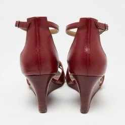 Hermes Hermès Burgundy Patent Leather Legend Ankle-Strap Sandals Size 38 For Women -Deals Hermes Store luxury women hermes used shoes p653130 007