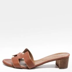 Hermes Brown Leather Oasis Sandals Size 39.5 For Women