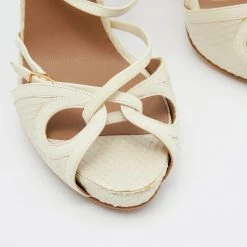 Hermes Cream Python Peep Toe Ankle Strap Sandals Size 36.5 For Women -Deals Hermes Store luxury women hermes used shoes p653997 006