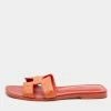 Hermes Orange Ostrich Leather Oran Flat Sandals Size 37 For Women -Deals Hermes Store luxury women hermes used shoes p654260 001