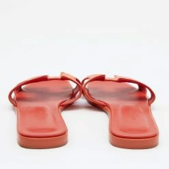 Hermes Orange Ostrich Leather Oran Flat Sandals Size 37 For Women -Deals Hermes Store luxury women hermes used shoes p654260 003