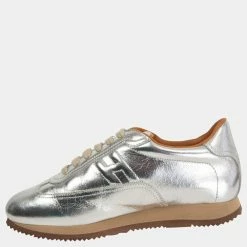 Hermes Hermès Metallic Silver Leather Quick Sneakers EU 38.5 For Women