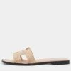 Hermes Blush Pink Twill Oran Herringbone Dabka Slide Flats Size 38.5 For Women -Deals Hermes Store luxury women hermes used shoes p656483 001