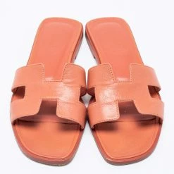 Hermes Peach Leather Oran Sandals Size 36 For Women -Deals Hermes Store luxury women hermes used shoes p656533 006