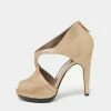 Hermes Metallic Gold Leather Peep Toe Platform Sandals Size 39 For Women