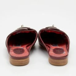 Hermes Burgundy Leather Palladium Plated Oz Mules Size 37 For Women -Deals Hermes Store luxury women hermes used shoes p657596 006