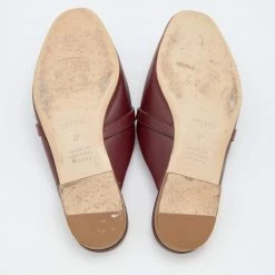 Hermes Burgundy Leather Palladium Plated Oz Mules Size 37 For Women -Deals Hermes Store luxury women hermes used shoes p657596 007