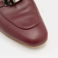 Hermes Burgundy Leather Palladium Plated Oz Mules Size 37 For Women -Deals Hermes Store luxury women hermes used shoes p657596 009