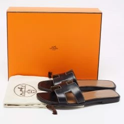 Hermes Black Leather Oran Flats Size 37 For Women -Deals Hermes Store luxury women hermes used shoes p658146 003